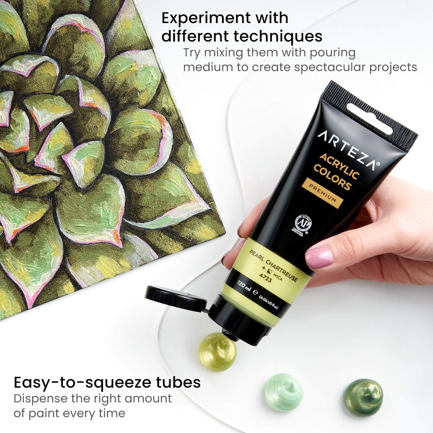 Arteza Metallic Acrylic Paint, Set of 8 Floral Brilliance Colors 4 oz Tubes, Rich Pigments, Non Fading, Non Toxic Paints for Artists & Hobby Painters