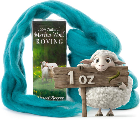 Desert Breeze Distributing 100% Natural Merino Wool Roving - Premium Combed Top Merino Roving Wool - Tapestry, Spinning, Wet Felting & Needle Felting Supplies - 21.5 Micron - 1 oz, Color Seafoam Green
