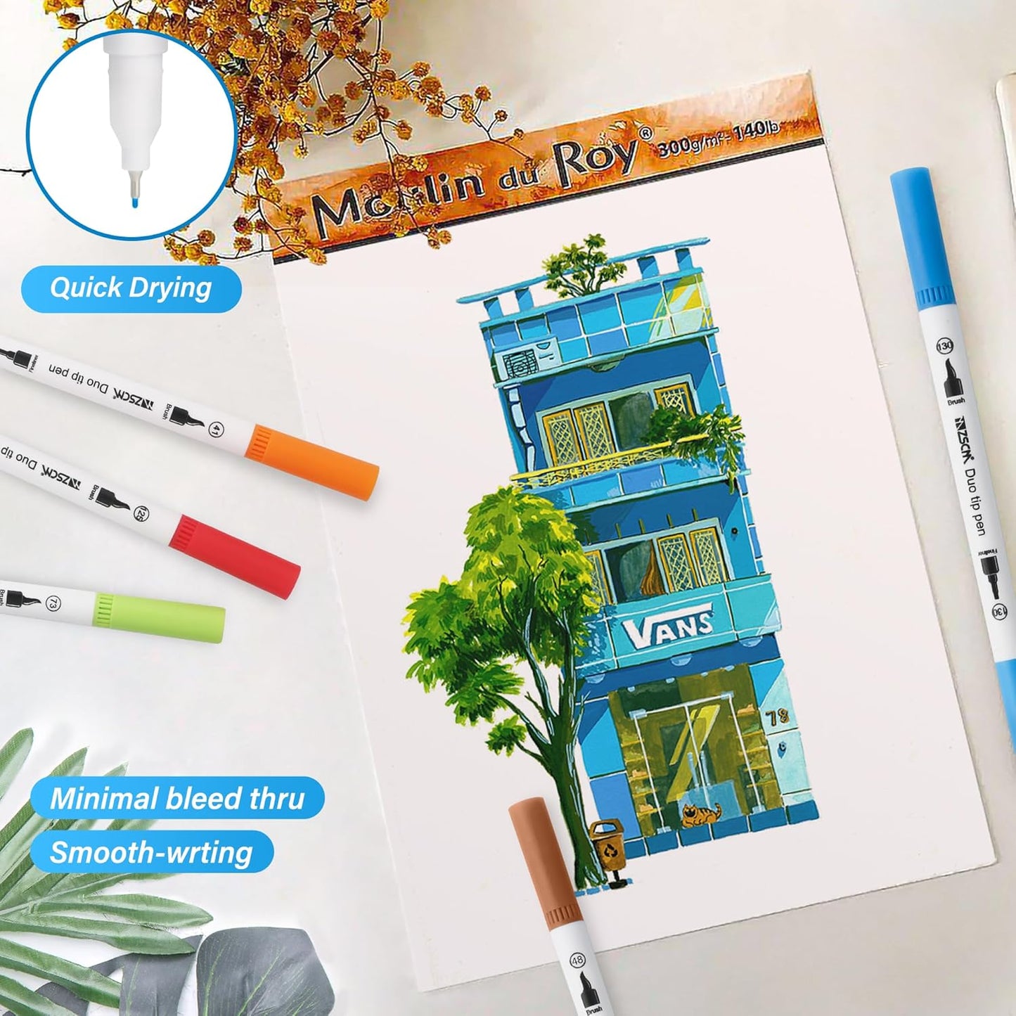 ZSCM 100 Colors Duo Tip Brush Markers Art Pen Set, Artist Fine and Brush Tip Colored Pens, for Adult Coloring Books Christmas Cards Drawing, Note taking Lettering Calligraphy Journaling