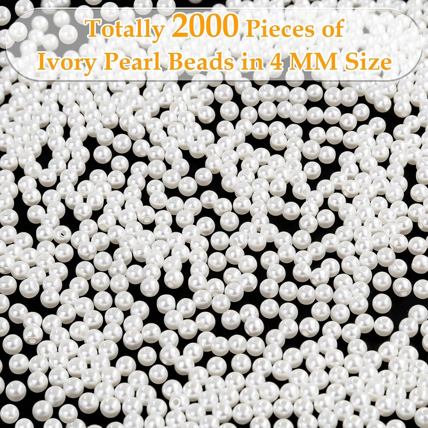 Pearl Beads for Craft, Anezus 2000pcs Ivory Faux Fake Pearls, 4 MM Small Sew on Pearl Beads with holes for Jewelry Making, Bracelets, Necklaces, Hairs, Crafts, Decoration and Vase Filler