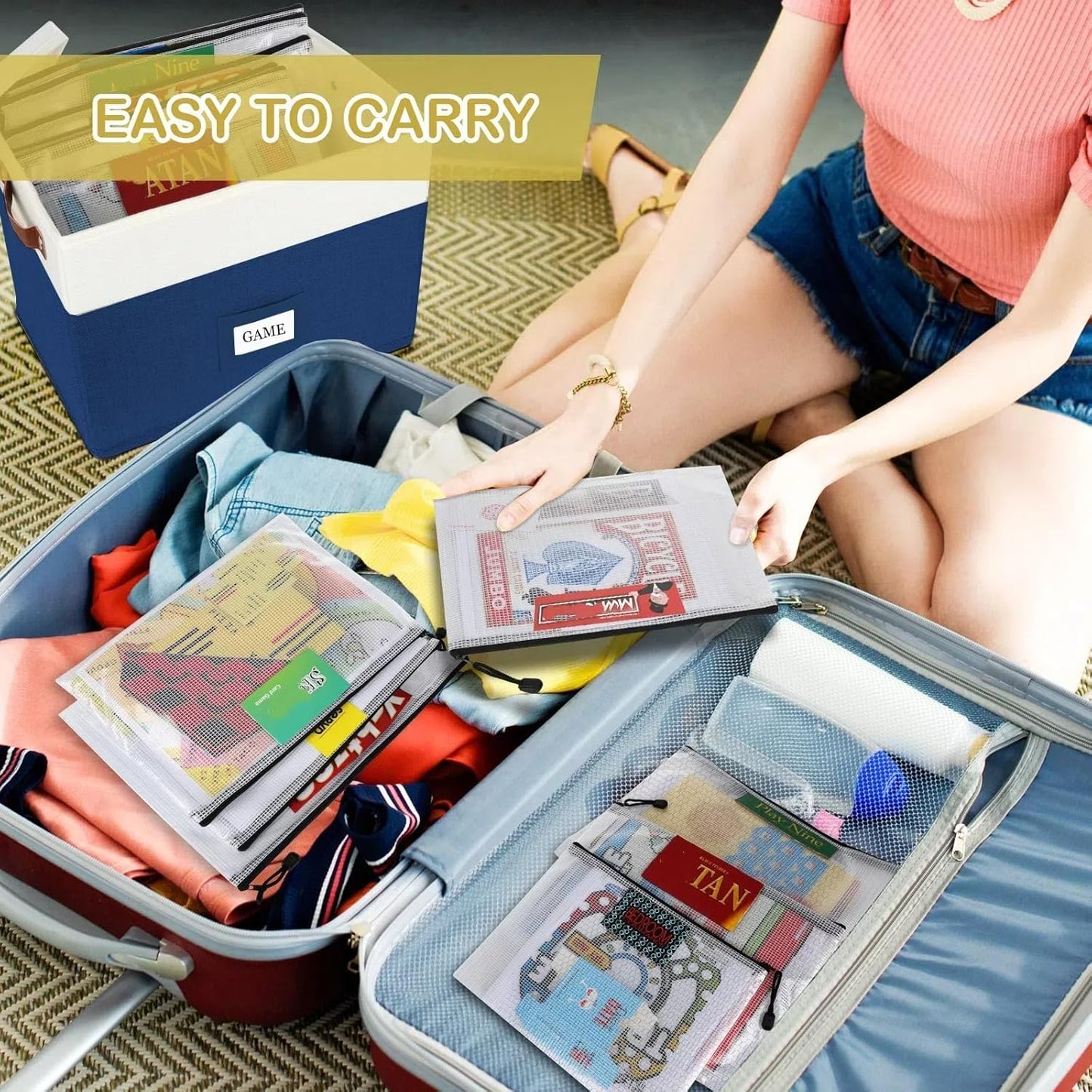 Board Game Storage with 12pcs Zipper Bags and Writable Stickers, Board Game Organizers Storage with Lid for Office Supplies, Puzzles, Video Game, Craft Product (1-Pack Large)