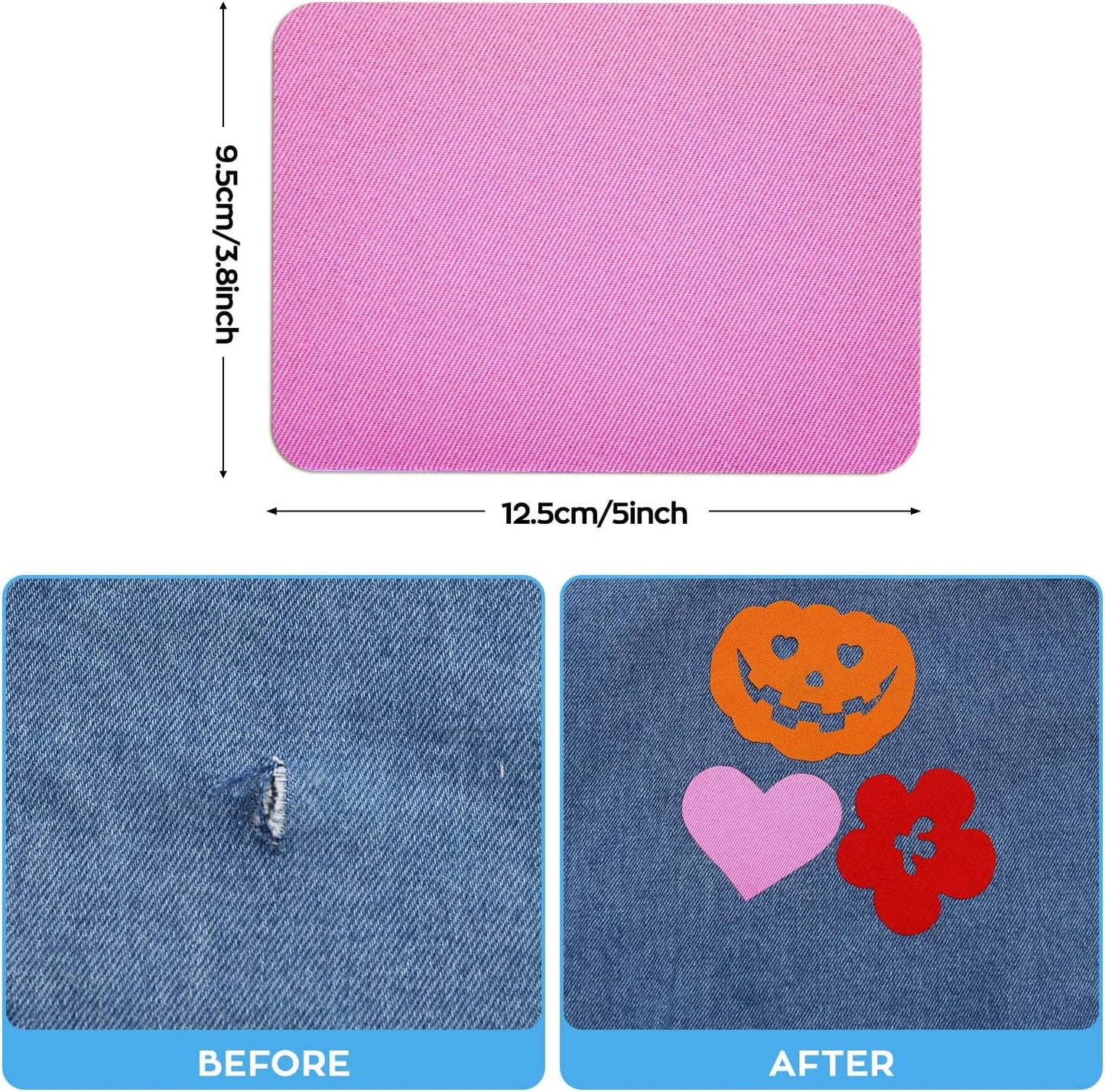 HTVRONT Iron on Patches for Clothing Repair, 20 PCS Multi-Colored Fabric Patches for Clothes Repair, 20 Shades Iron Patches for Clothes, Clothing Repair Decorating Kit 3.7" by 4.9"