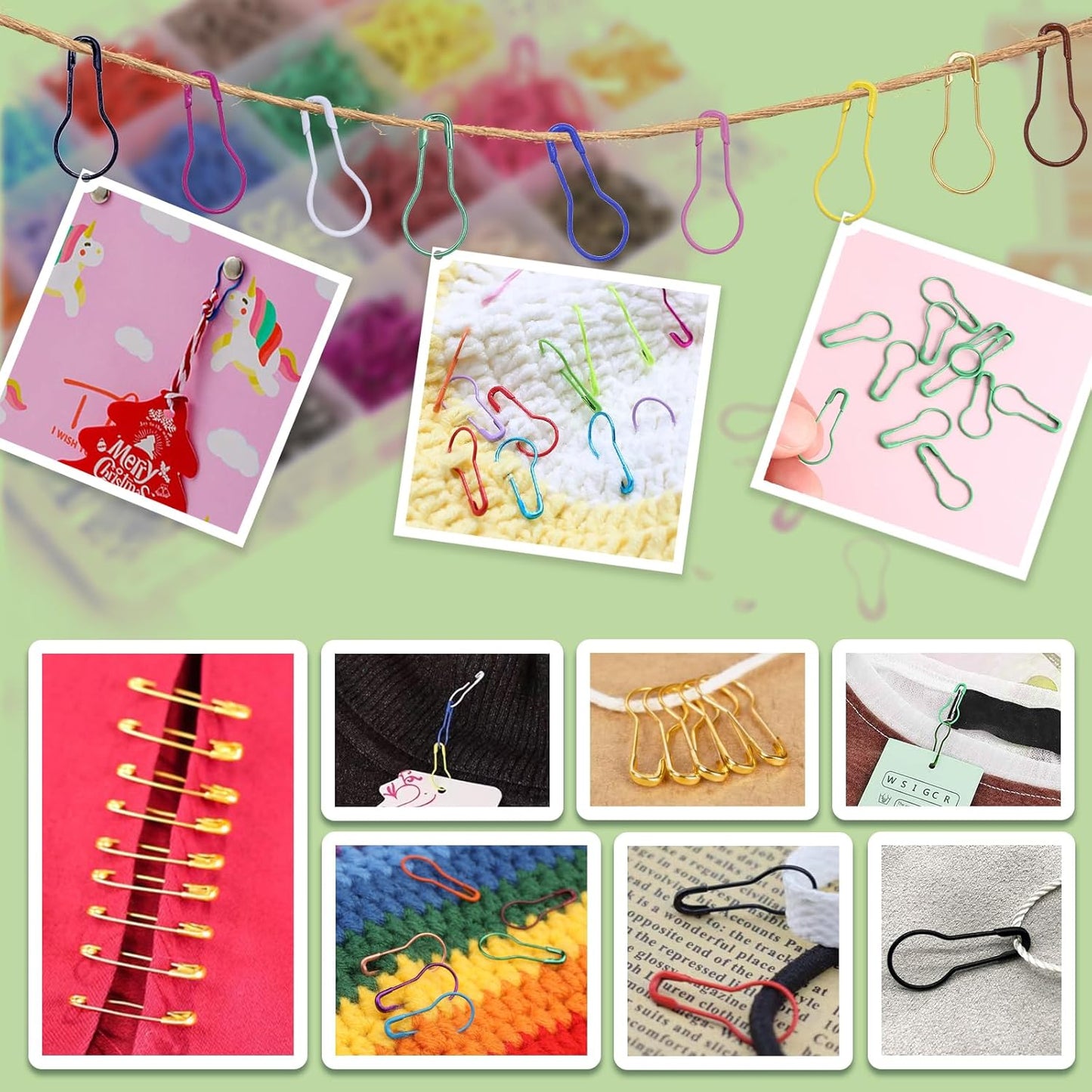 1200 Pcs 22 Colors Metal Safety Pins,Bulb Gourd Pins Pear Shaped Pins for Knitting Stitch Markers, Sewing Clothing DIY Craft Making with Storage Box