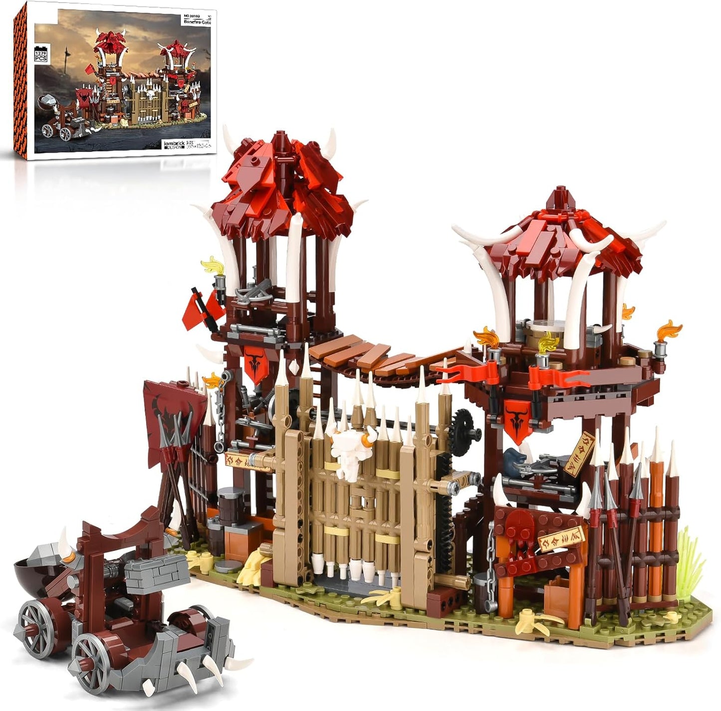 BNG Bonfire Gate Building Set for Adult, Orc Fortress Gate Building Block, Home Office Decor, Stem Toy and Creative Gift for Teen Boy (1279PCS)