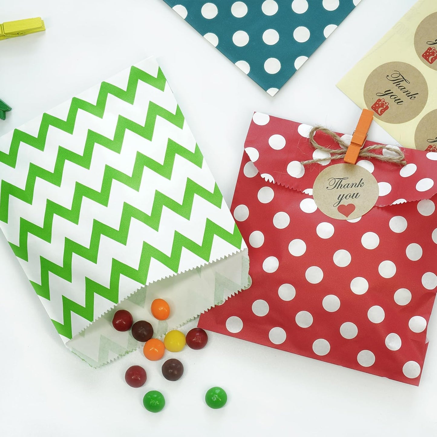 KEYYOOMY 200 Pcs Teal Blue Candy Buffet Bags - Small Polka Dot Paper Treat Bags for Wedding & Birthday Party (5 x 7 inch)