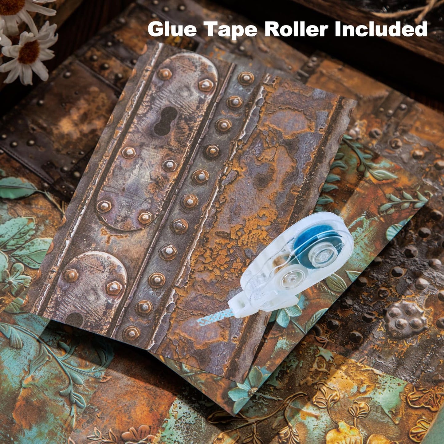 Vintage Floral Scrapbook Paper Set, 180 PCS Retro Craft Paper Kit with Glue Tape for Journaling, Scrapbooking, DIY Crafts, and Art Supplies