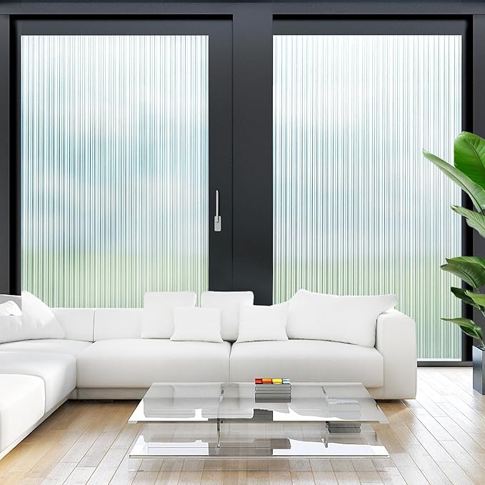 LUTE Reeded Glass Window Privacy Film, Frosted Glass Film, Removable 3D Decorative Decals Sun Blocking Anti UV Door Window Cover, No Glue Static Cling Vinyl for Bathroom Home Office, 17.5" x 157.4"