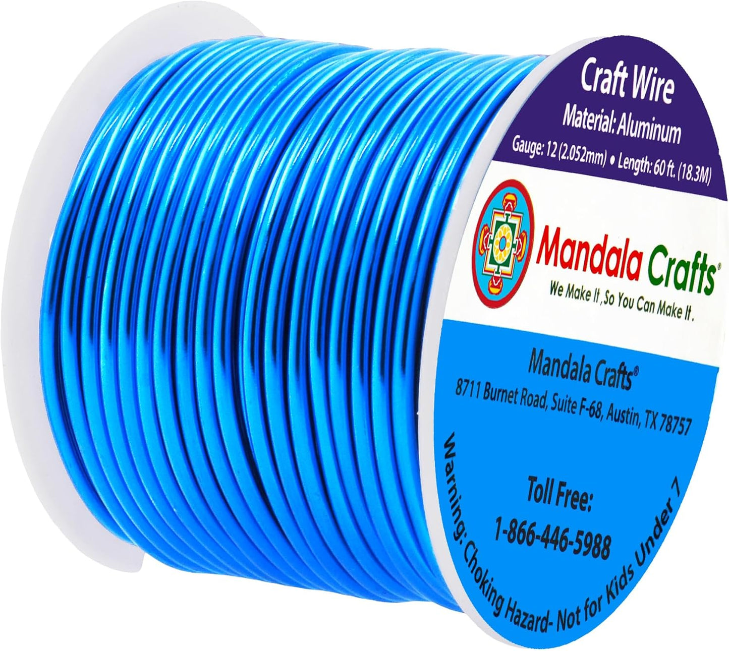 Mandala Crafts 12 Gauge Anodized Aluminum Craft Wire for Jewelry Making - 60 FT Colored Flexible Bondi Blue Wire - Bendable for Bonsai Armature Crafting Sculpting