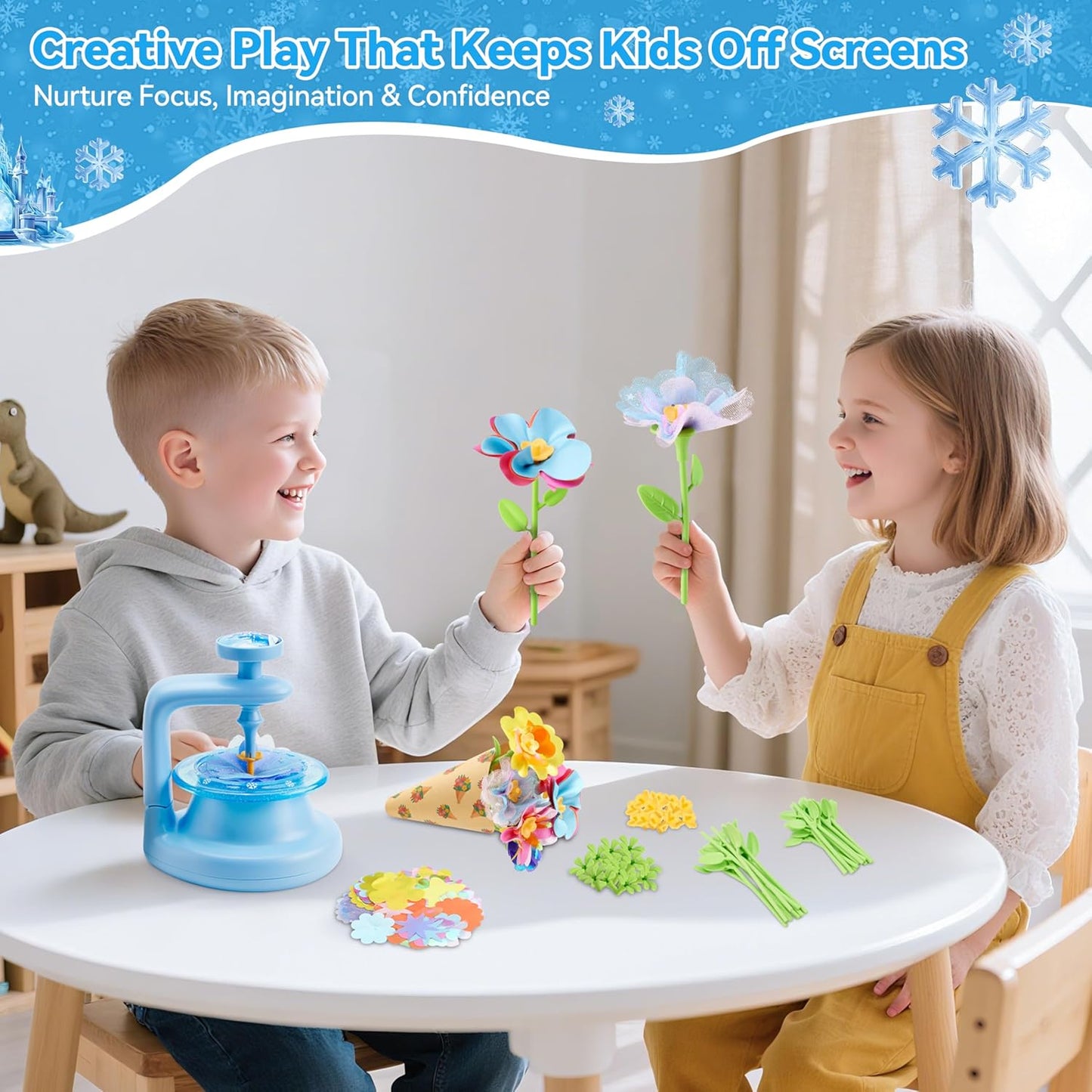 Hamdol DIY Flower Bouquet Kit for Boys and Girls Ages 4-8, Fabric Arts & Crafts Toy for Kids 5 6 7 8, Educational STEM Activity Set, Creative Gift Idea for Birthday, Christmas, or Holiday