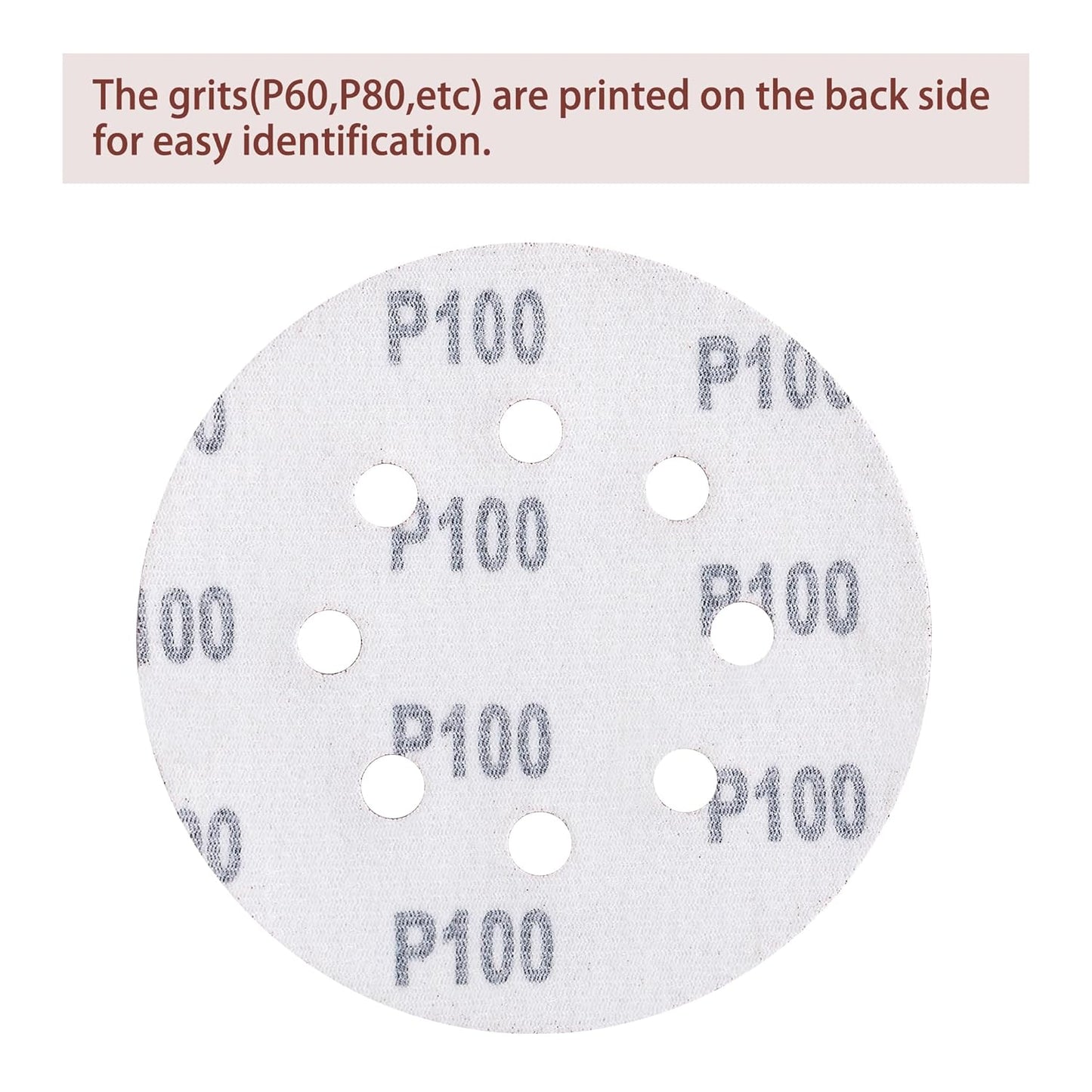 150pcs 100 Grit Sanding Discs, 5-Inch 8-Hole Sandpaper, for Woodworking or Automotive