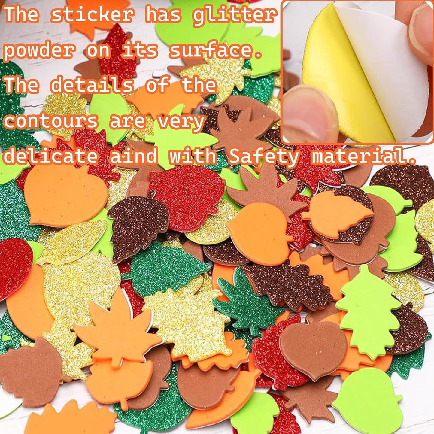 300Pcs Fall Foam Leaf Stickers, Autumn Glitter Maple Leaves Self Adhesive Foam Stickers Thanksgiving Party Favors DIY Crafts Decorations