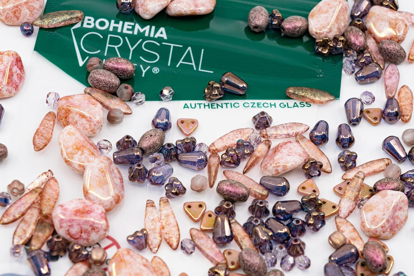 2.1oz (60 g) Mix of Unique Czech Bohemia Glass Pressed Beads, Matte and Glossy, Hand Made, Antique Copper Pink