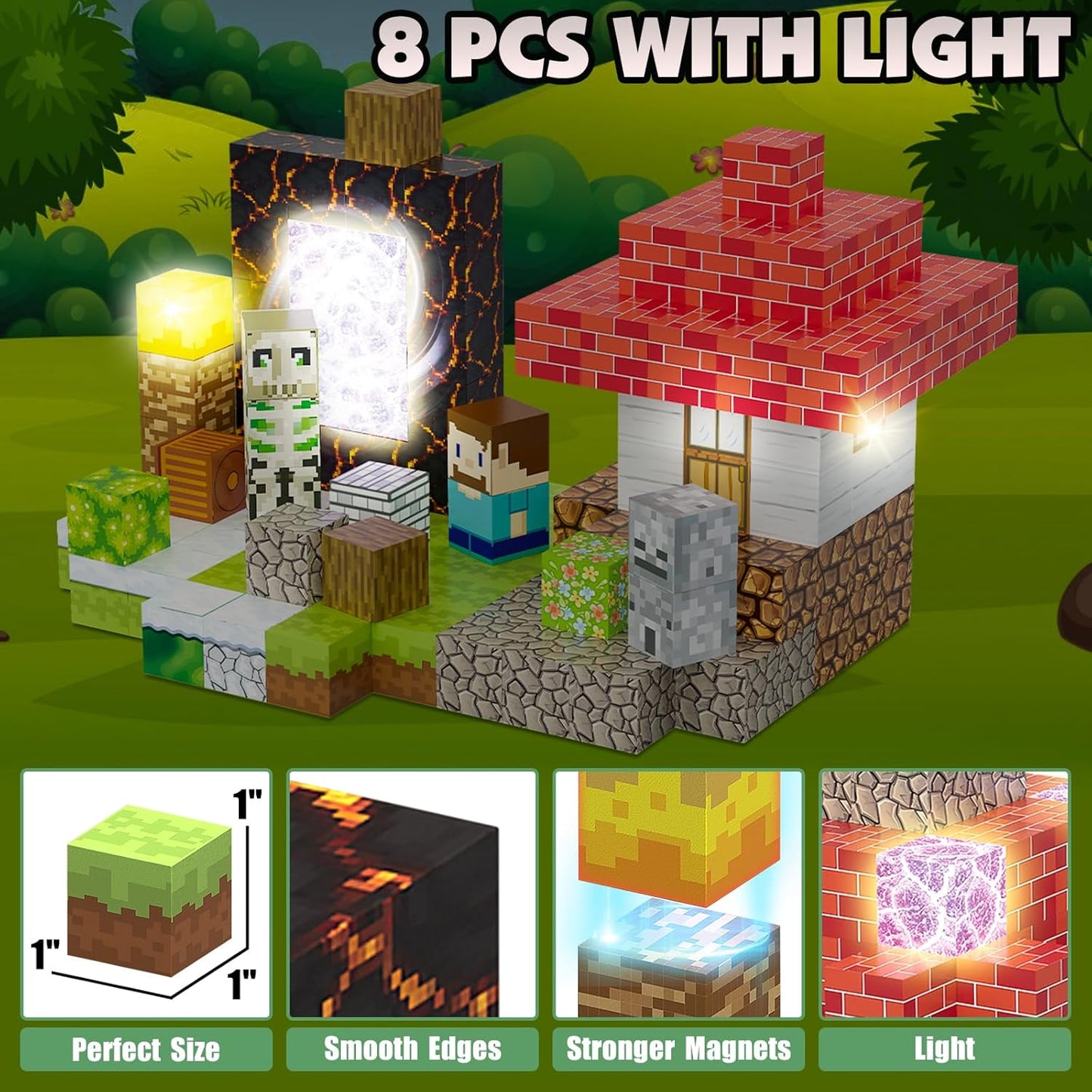 200PCS Magnetic Blocks Building Toys Set, Light Up Magnet Cubes, 3D Magnetic Building Blocks for Kids Boys Girls Ages 3+, STEM Sensory Christmas Birthday Present Construction Toys