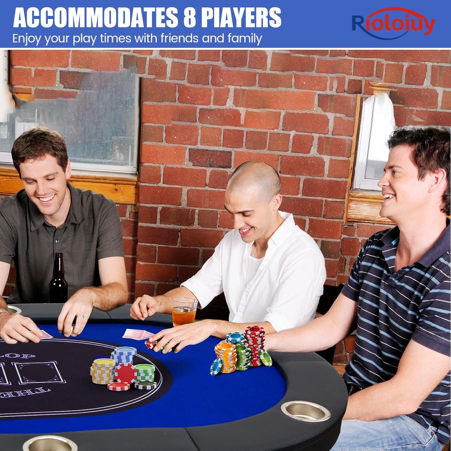 8 Player Poker Table Foldable, Texas Holdem Casino Table with Padded Rails & Cup Holders, Portable Folding Game Table for Home or Game Room, 71 Inch