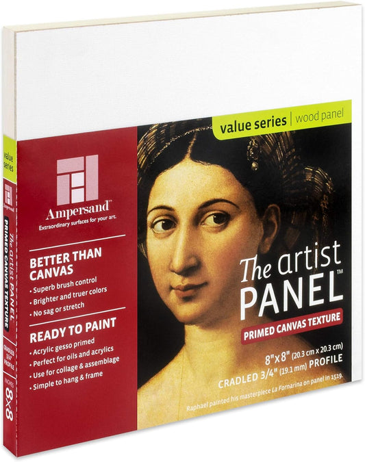 Ampersand Art Supply Wood Gesso Art Painting Panel: Canvas Texture, 3/4 Inch Cradle, 8" x 8"