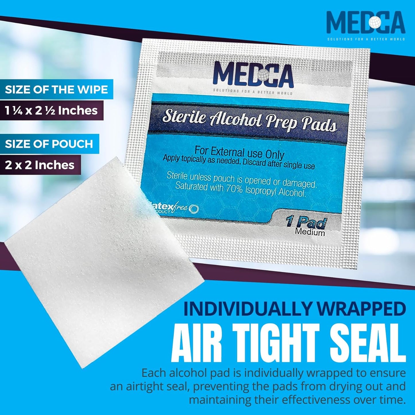 Alcohol Prep Pads - Box of 400, Saturated 70% Isopropyl Alcohol Wipes
