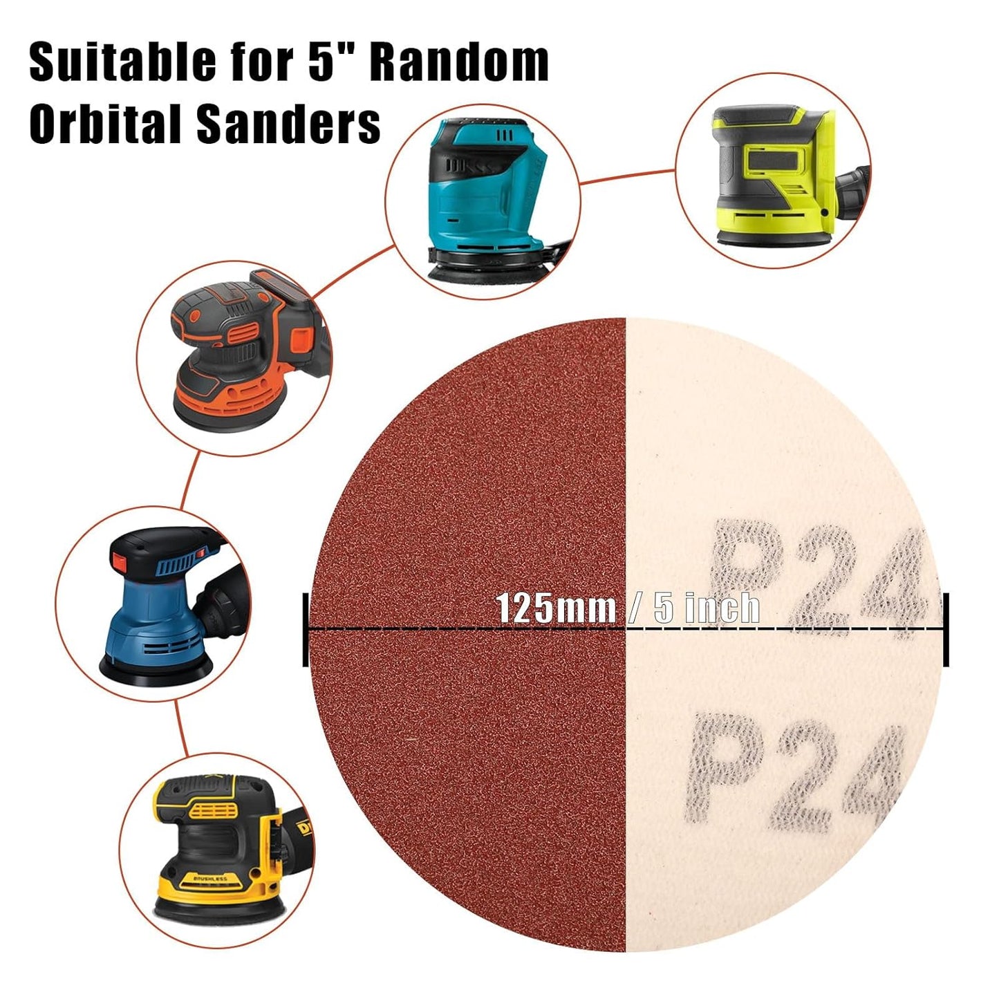 240 Grit 5 Inch Sanding Discs Hook and Loop Sandpaper, 150 PCS 8 Hole Adhesive Fine Sand Paper for Random Orbital Sander