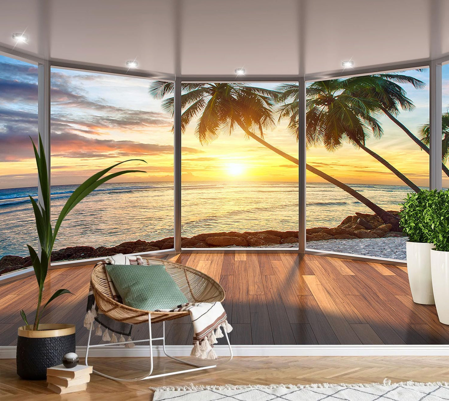 AFZEVEB-3D Landscape Wallpaper seafront verandahs Wall murals for Bedroom 159"x107"(Not Peel and Stick)