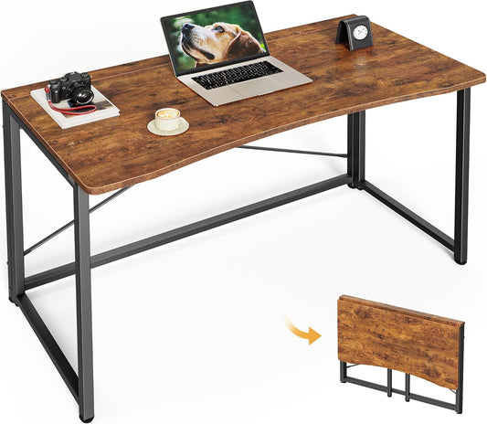 Huuger Folding Desk for Small Spaces, 39.3 Inch Foldable Computer Table, for Home Office, Study, Bedroom, Dorm, Space Saving, Small Writing Work Office Computer Desk, Easy to Fold, Rustic Brown