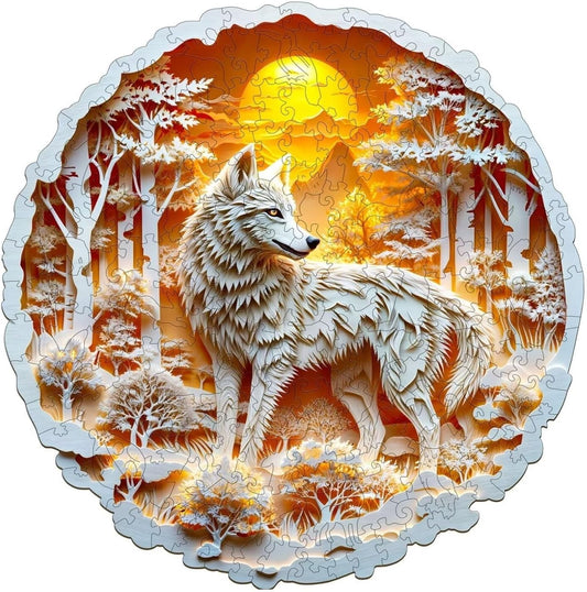 Wooden Puzzles for Adults, 3D Wolf Wooden Puzzles 100 Pieces, Unique Animal Shaped Wood Challenging Jigsaw Puzzles Gifts for Adults, 8.5x8.5in