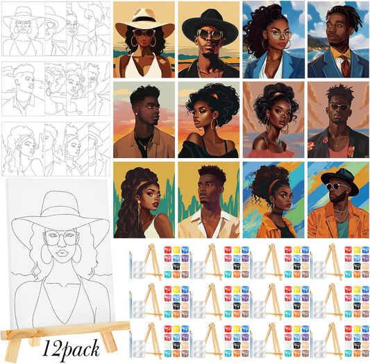 Zhanmai 12 Pack Pre Drawn Canvas for Painting Sip and Paint Kit 8" x 10" Paint Party Set Canvas Painting Pre Printed Canvases for Party Favor DIY Virtual Adult's Date Night(Adult Couples)