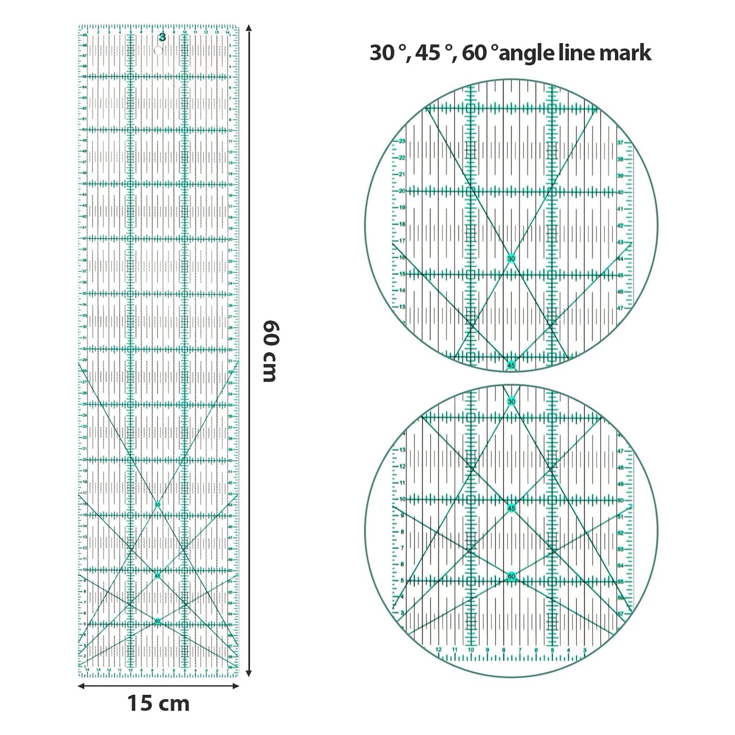 MANUFORE Quilting Ruler 15 x 60cm Sewing Acrylic Ruler Anti-Slip Metric Ruler DIY Quilting Tools with Clear Printed Lines for Precise Cutting