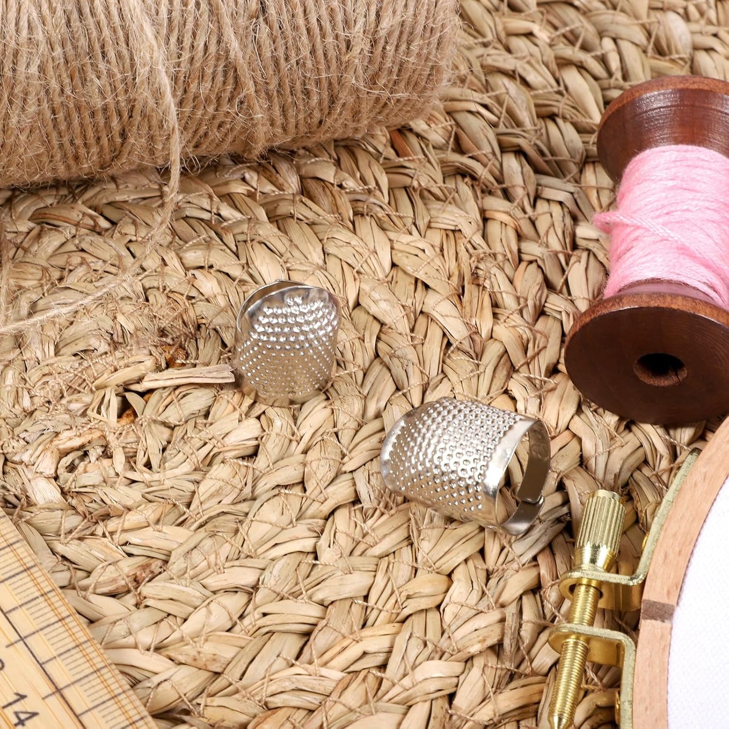 2 Pcs Thimbles Adjustable Ring Sashiko Needles Kits, Sewing Thimble, Metal Sewing Finger Thimbles, Thimble Ring for Hand DIY Sewings Tools