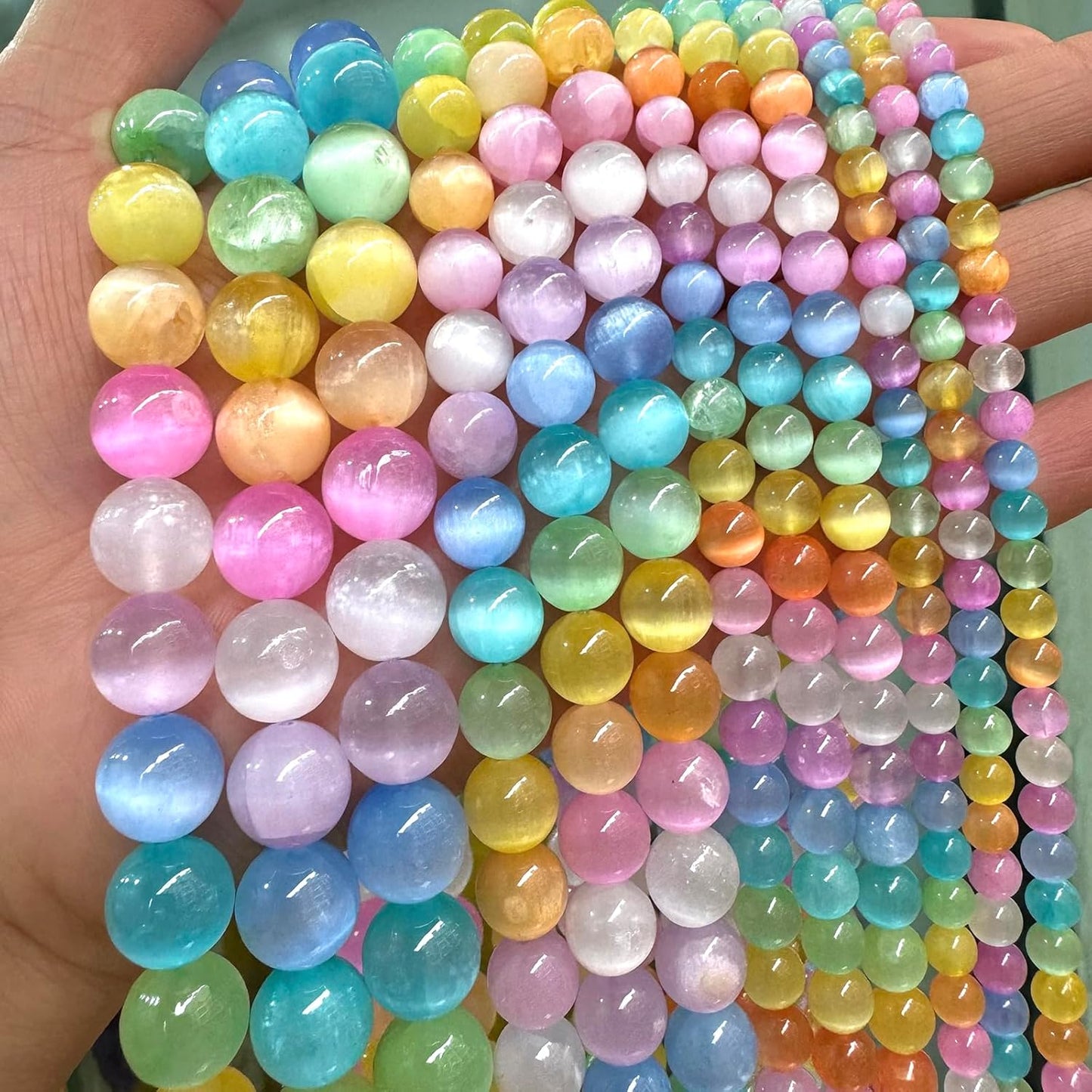 60PCS 6MM Natural Stone Colorful Selenite Gypsum Beads Round Loose Beads for Jewelry Making DIY Bracelet Necklace Accessories 15" Energy Healing Power Stone Beads