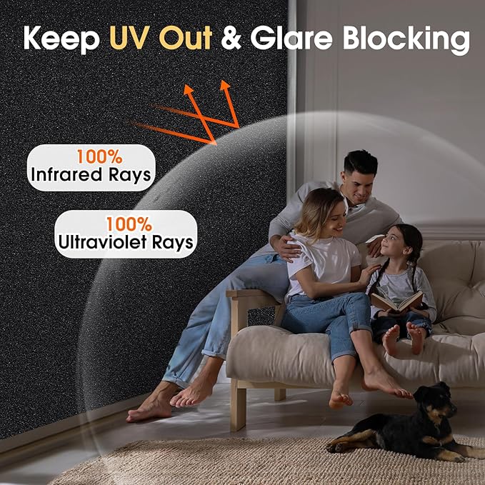 Coavas Blackout Window Privacy Film Total 100% Light Blocking Room Darkening Window Tint for Home Frosted Static Cling Black Out Cover (23.6 x 157.5 Inch, Blackout)