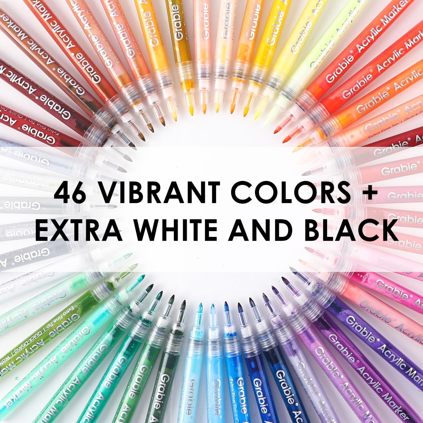 Grabie Acrylic Paint Pens Markers, 48 Colors, 0.7 mm, Extra Fine Tip Drawing Markers, Premium Paint Pens for Painting on Various Surface, Art Supplies, Set of 48
