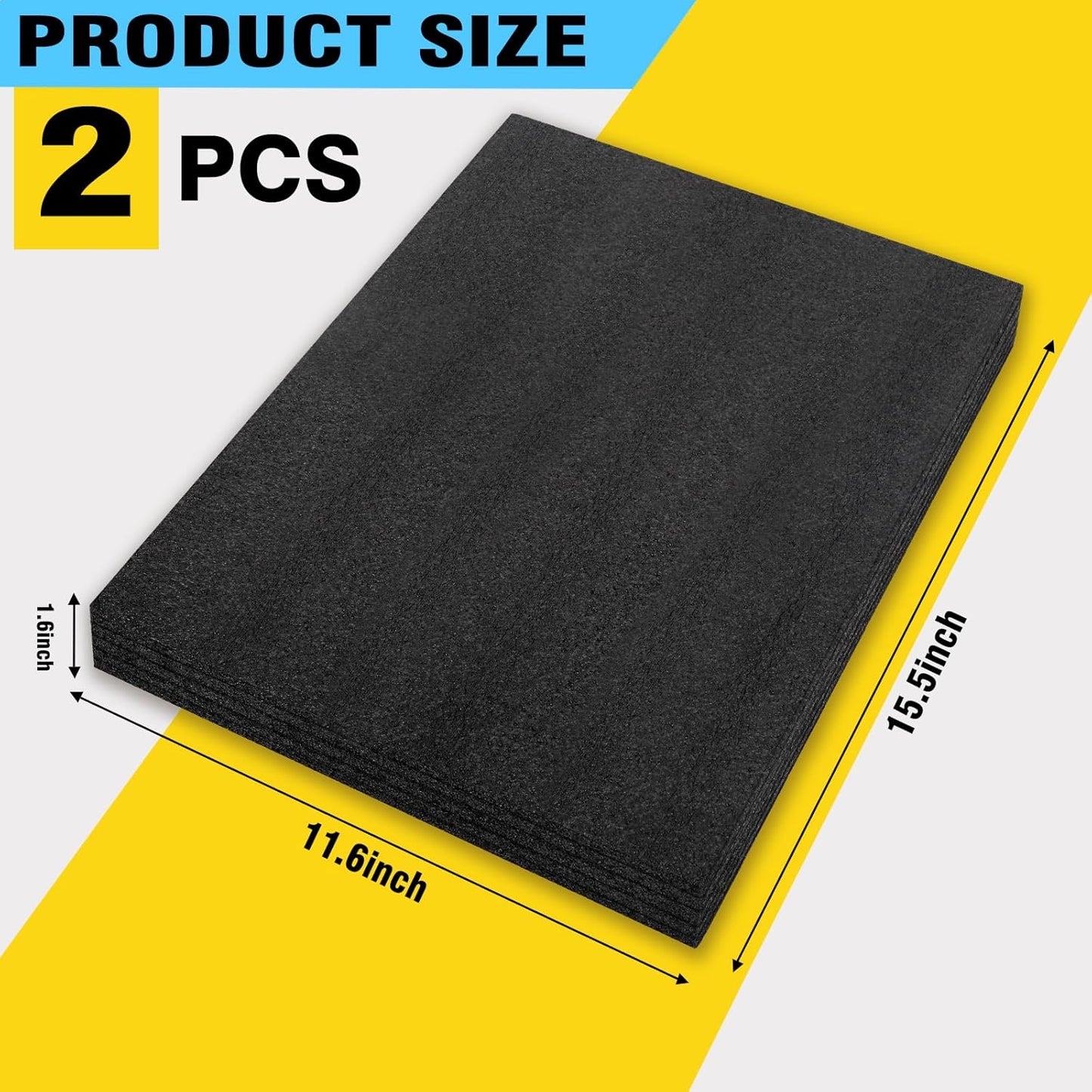 Black Customizable Polyethylene Foam Sheets, 2PACK 12 x 16 x 1.5INCH Thick Padding for Cases & Crafts