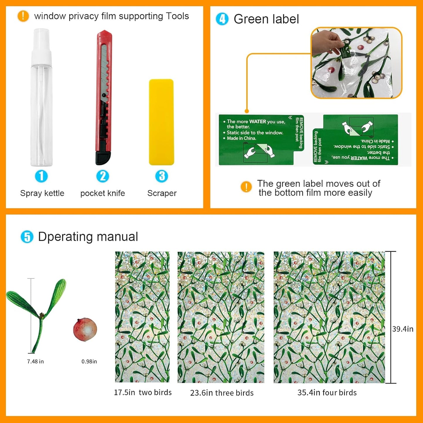 Window Privacy Film Stain Glass Window Film Rainbow Window Film Window clings Non-Adhesive Reusable Decorative for Room (Mistletoe Rainbow, 35.4 x 78.7 in)