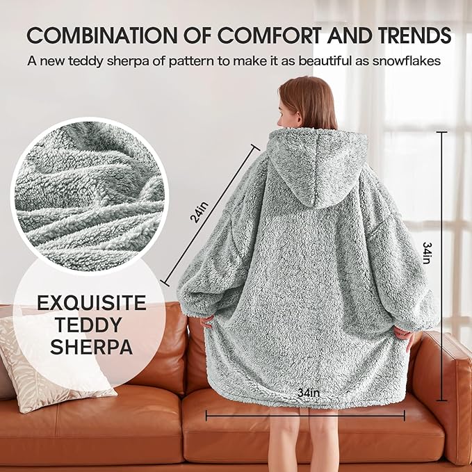 yescool Wearable Blanket Hoodie, Flannel Sherpa Fleece Blanket Sweatshirt for Adults Women Men,One Size Fits All