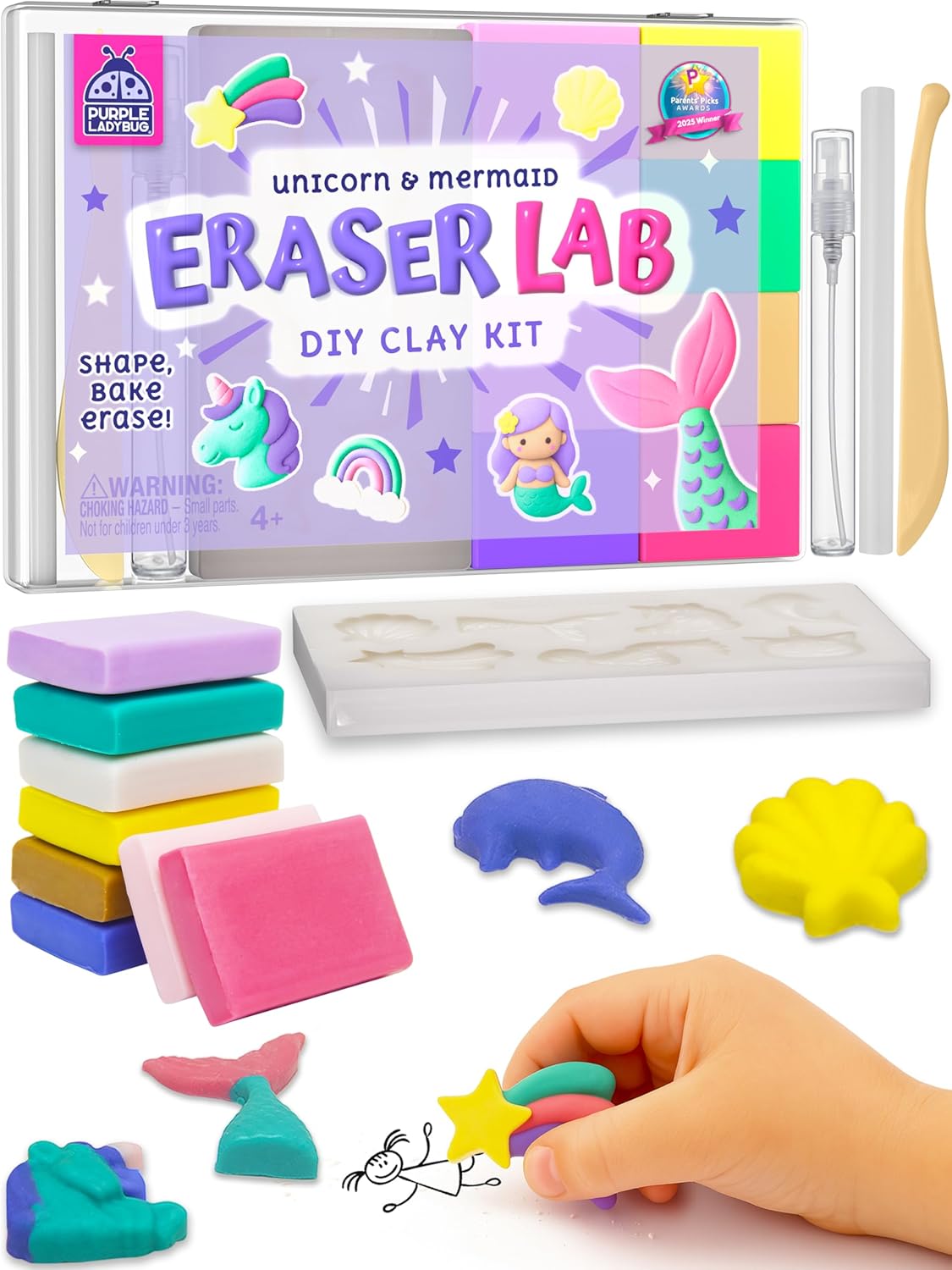 Eraser Lab DIY Clay Mini Cute Eraser Kit for Girls - Unicorn & Mermaid Theme - Fun Craft Activity for Girls Aged 4 5 6 7 8 9 10, Perfect Back to School Supply, Ideal Christmas & Birthday Gift Idea