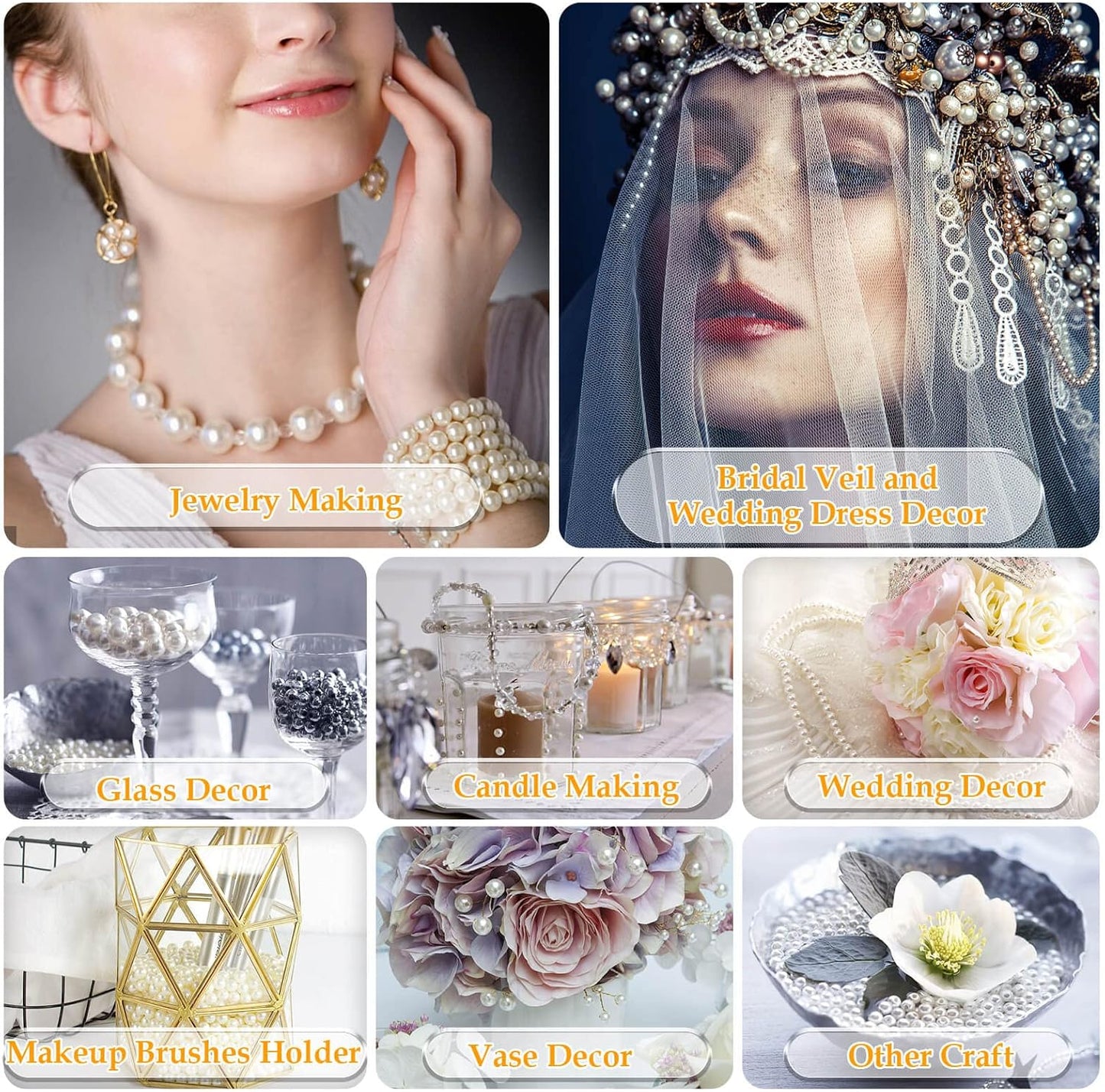 Pearl Beads for Craft, Anezus 1000pcs Ivory Faux Fake Pearls, 6 mm Small Sew on Pearl Beads with holes for Jewelry Making, Bracelets, Necklaces, Hairs, Crafts, Decoration and Vase Filler