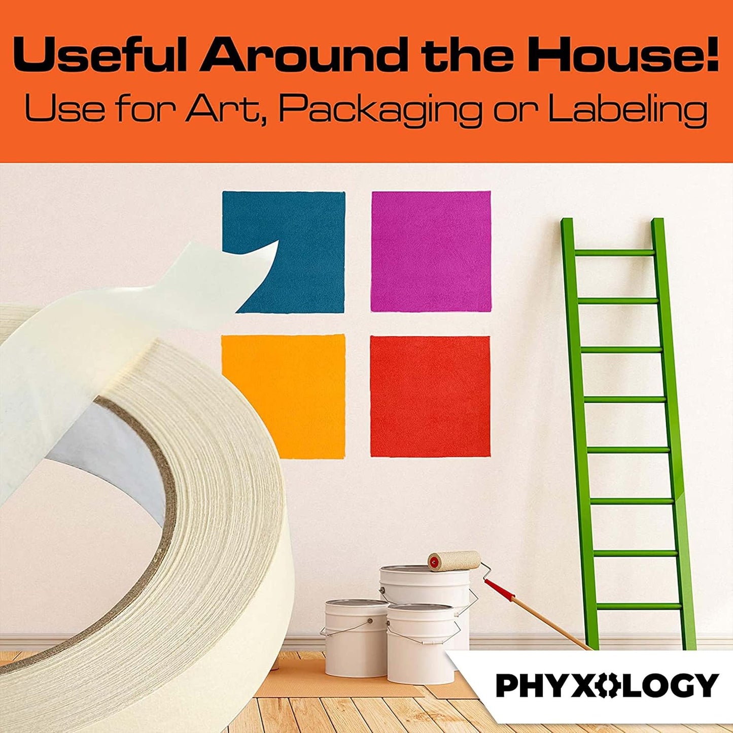 No-Residue 1 Inch, 60 Yard Masking Tape 6 Pk. Easy-Tear, Pro-Grade Removable Painters Tape Great for Home, Office, Commercial Contractor. Clean, Drip-Free Painting with Wide Crepe Paper Rolls