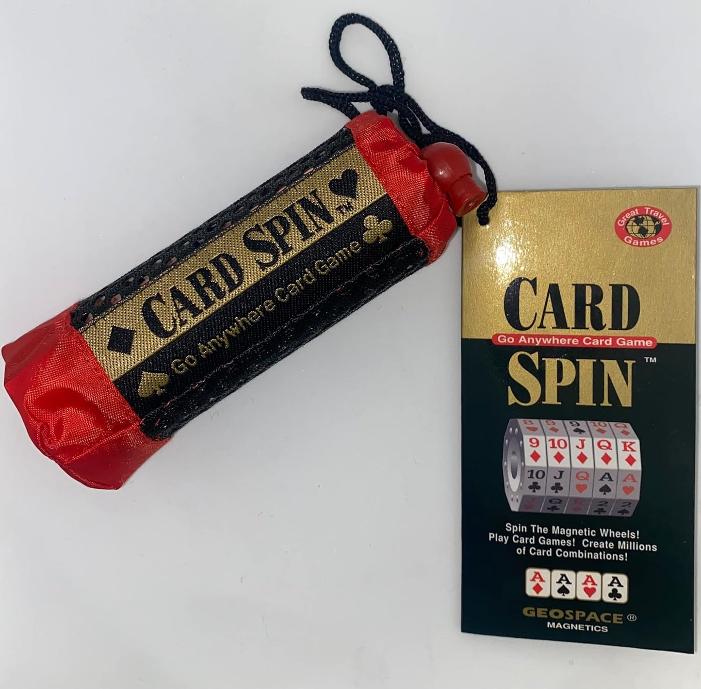 Geospace The Original Handheld Magnetic Spin Game, Take-Along Travel Edition with Storage Pouch (Card Spin)