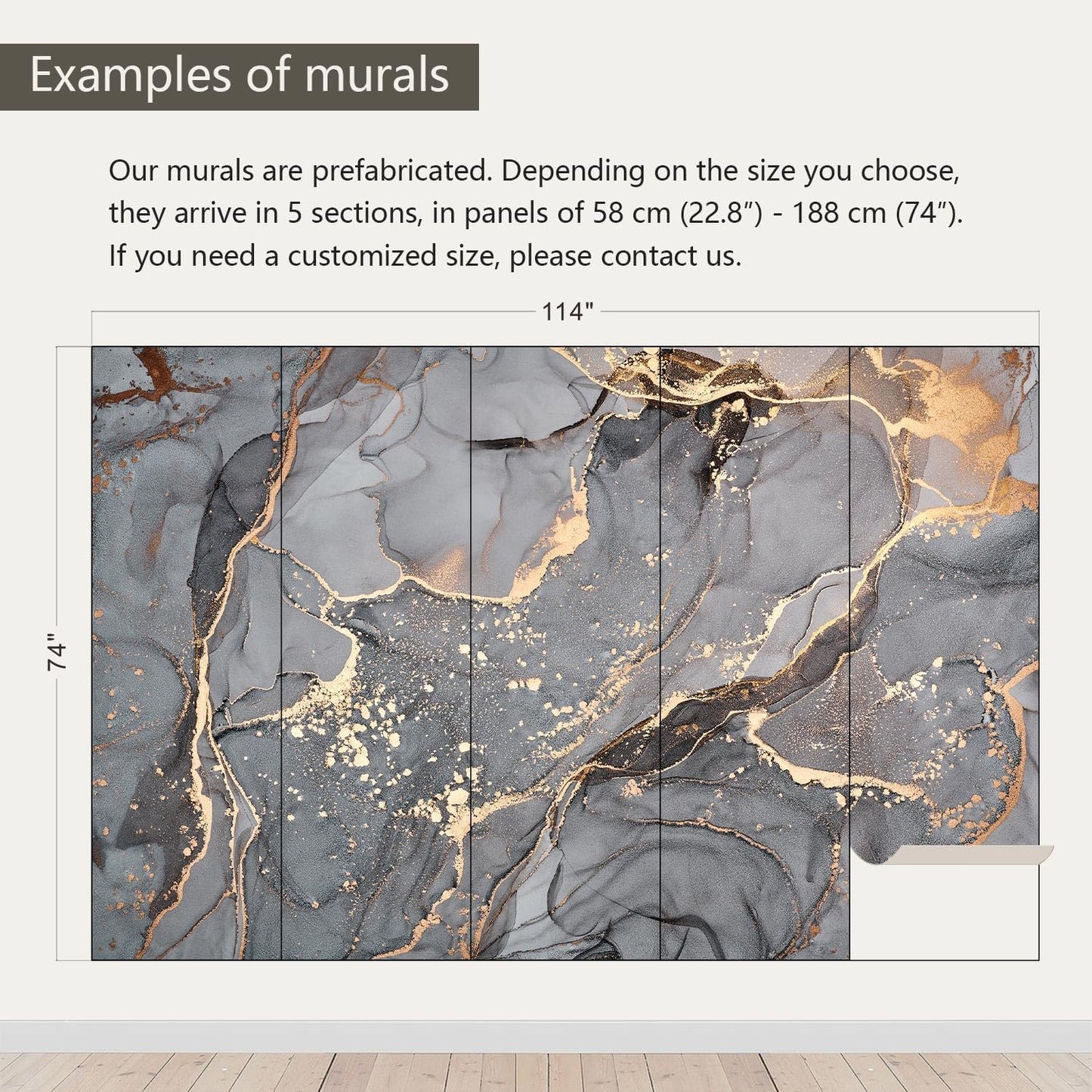 AFZEVEB-Gray and Gold Marble Wallpaper Wall murals for Bedroom 114"x74"(Not Peel and Stick)