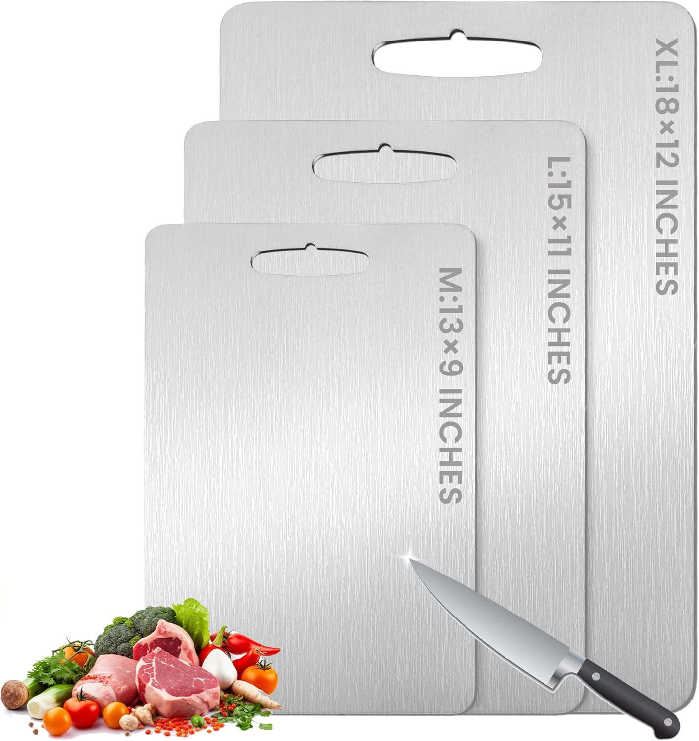 3Pack Titanium Cutting Board, 2025 New Upgrade 100% Pure Titanium Cutting Boards for Kitchen, Hygiene & Durability Non Stick Chopping Board, Double sided Cutting Board, Easy to Clean (M+L+XL）