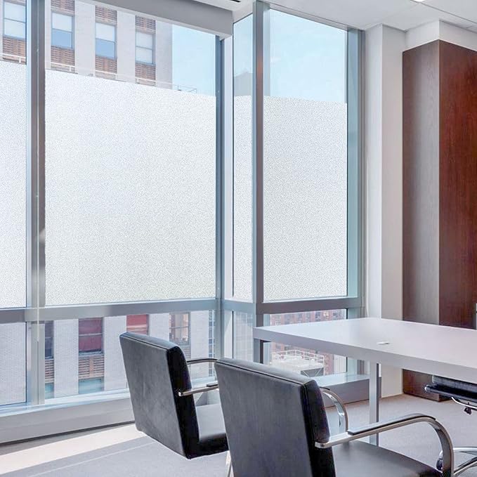 Frosted Window Privacy Film Non-Adhesive Static Cling Bathroom Decorative Stickers Heat Control UV Blocking Opaque Glass Window Coverings Film for Home Front Door Office 17.5 Inch X 7.8 Feet
