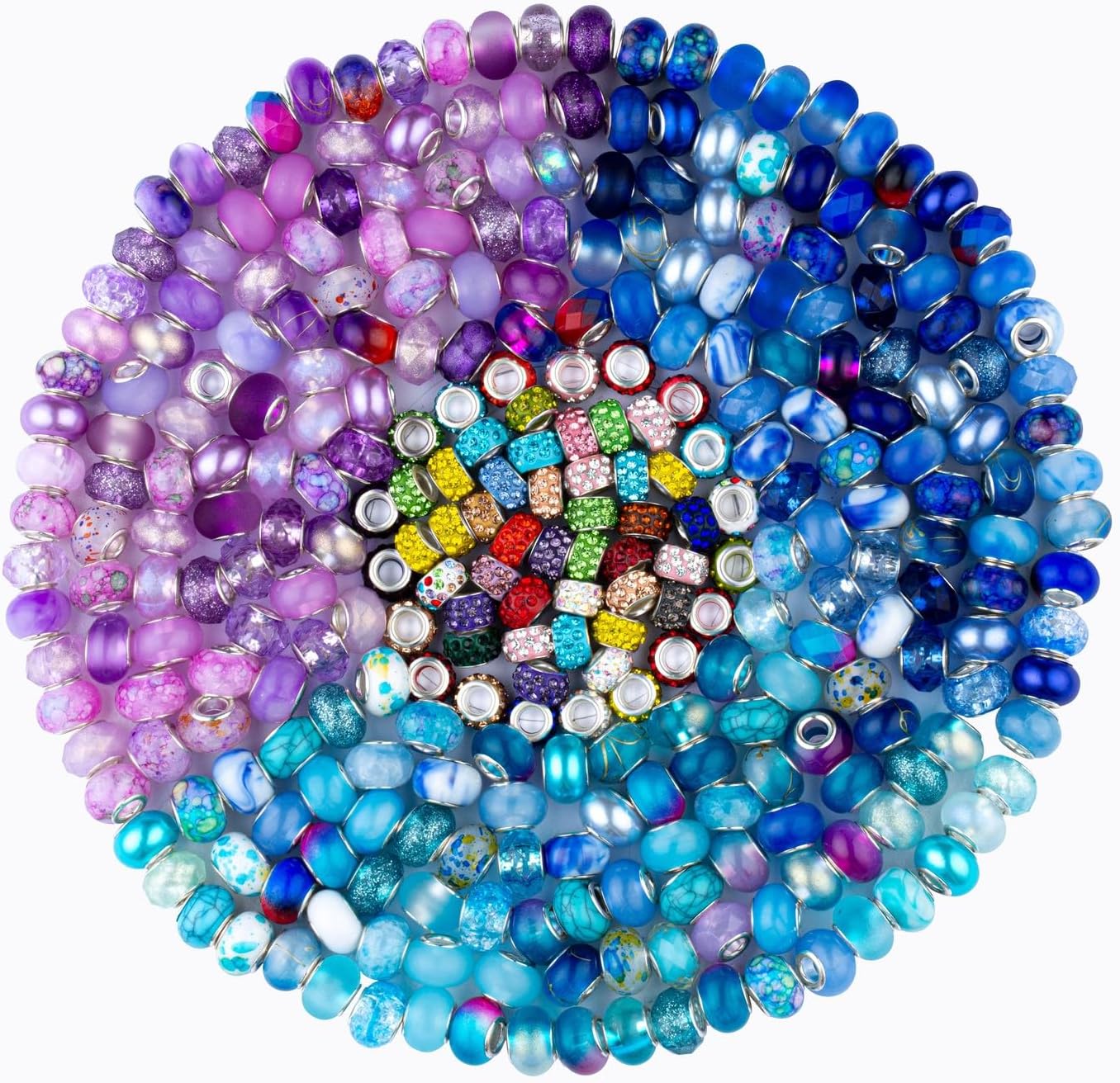 LAIDANLA 150pcs 15mm European Large Hole Beads Bulk for Bracelet Pens Jewelry Making Spacer Charms Craft Beads Decoration (Purple, Lake Blue, Blue)