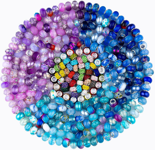LAIDANLA 150pcs 15mm European Large Hole Beads Bulk for Bracelet Pens Jewelry Making Spacer Charms Craft Beads Decoration (Purple, Lake Blue, Blue)