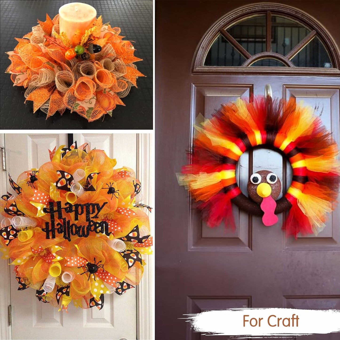 TONIFUL 2 Rolls 10 Inch Orange Decorative Mesh Ribbbon Rolls, Fabric Mesh with Foil for Wreath Supplies, Front Door Wreath Crafts Tree Decor Christmas Halloween Decoration Thanksgiving (10 yds/roll)