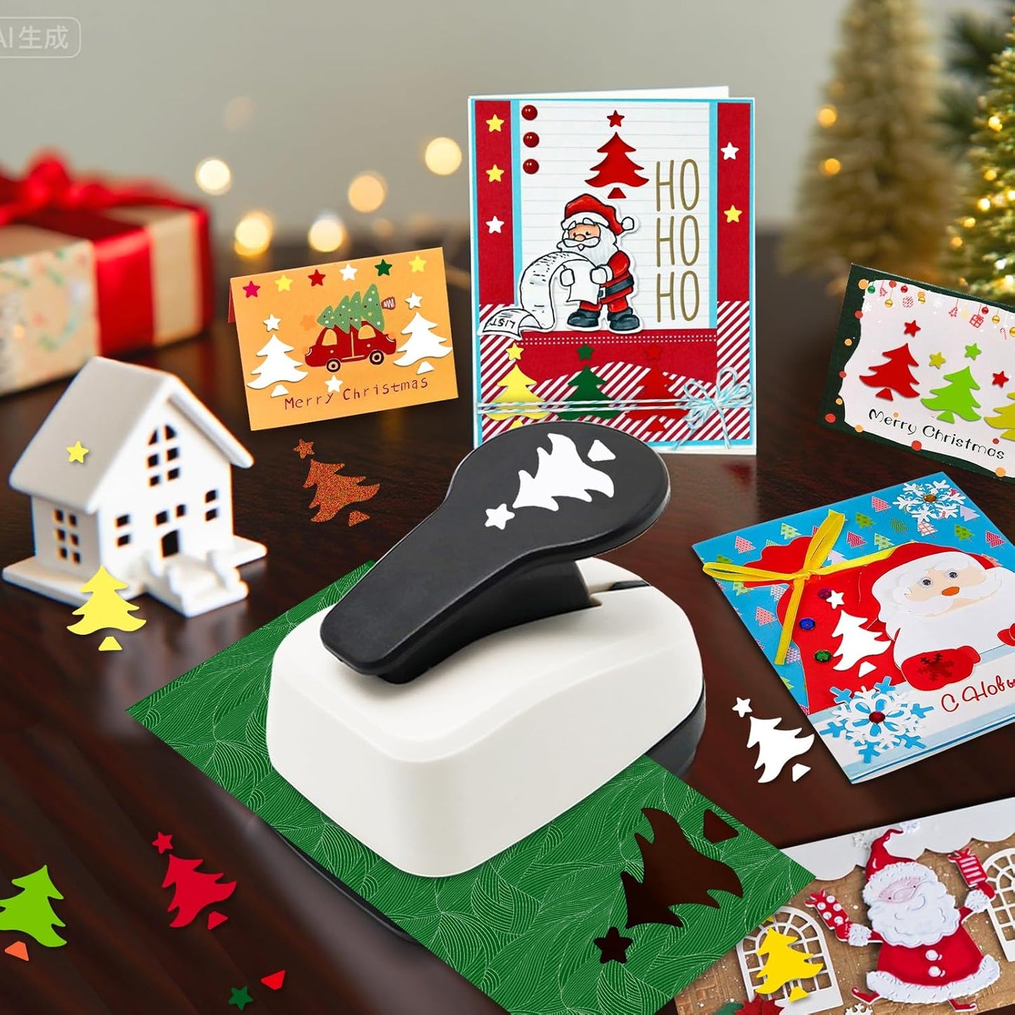 Christmas Punch, 1 inch Paper Punch for Christmas, Shape Hole Punches, Christmas Tree Punches for Paper Crafting, Pine Tree Puncher Lever Action Crafts Punch, Xmas Hole Punch for Scrapbooking DIY Arts