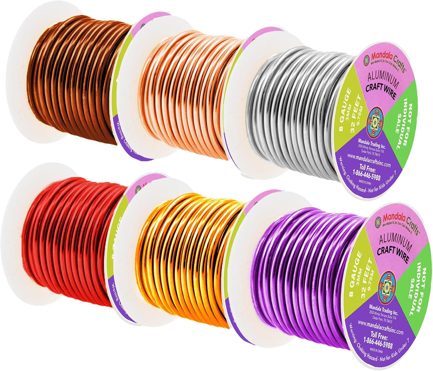 Mandala Crafts 8 Gauge Anodized Aluminum Craft Wire for Jewelry Making - 120 FT Colored Flexible Silver Copper Purple Gold Brown Red Wire - Bendable for Bonsai Armature Crafting Sculpting