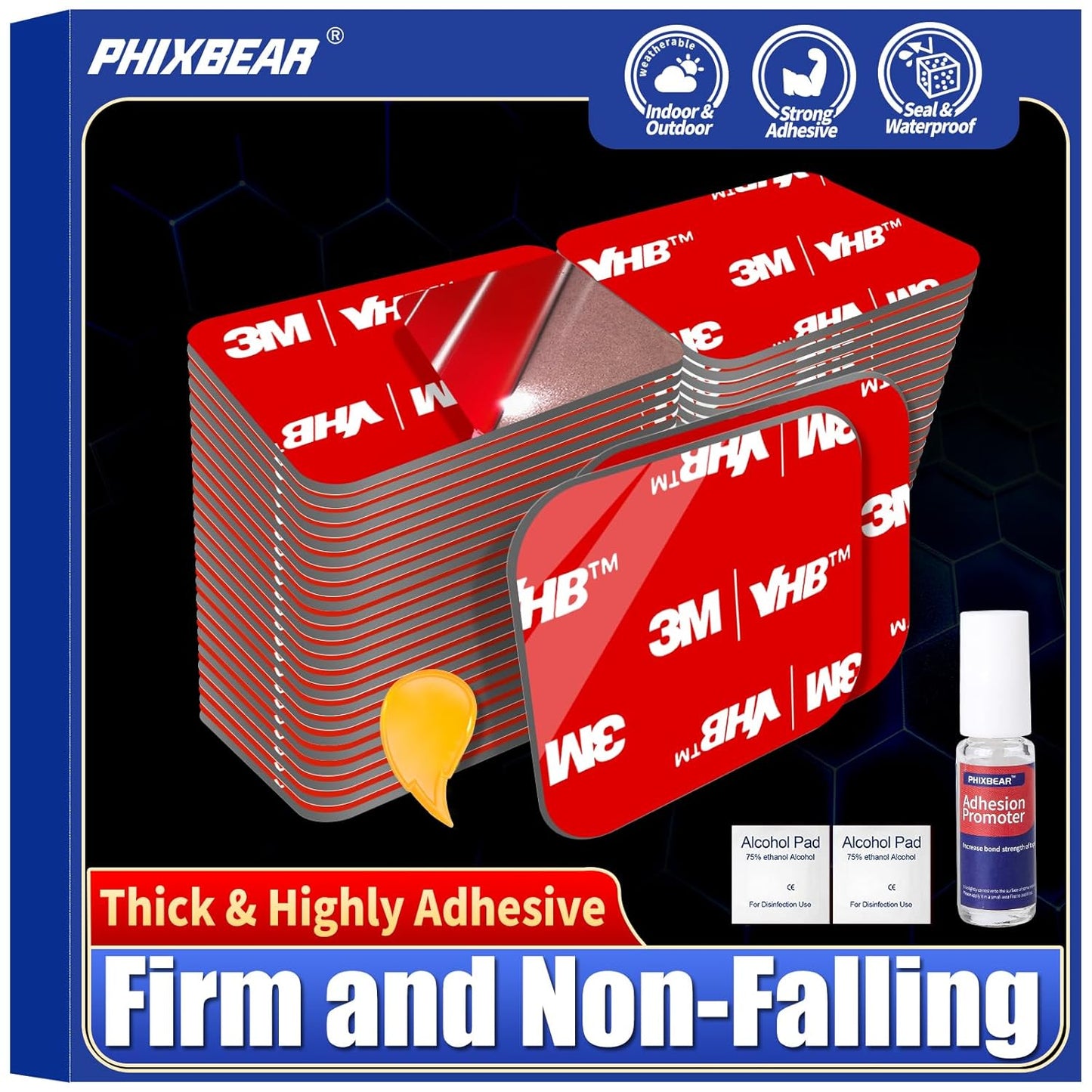 Double Sided Sticky Pads,Made of 3M VHB,Strong Adhesive Tape Squares Heavy Duty Waterproof Heat Resistant, Extreme Mounting Foam Tape,Car Home Outdoor Use, 48 Pcs 1.18x1.38 Inch