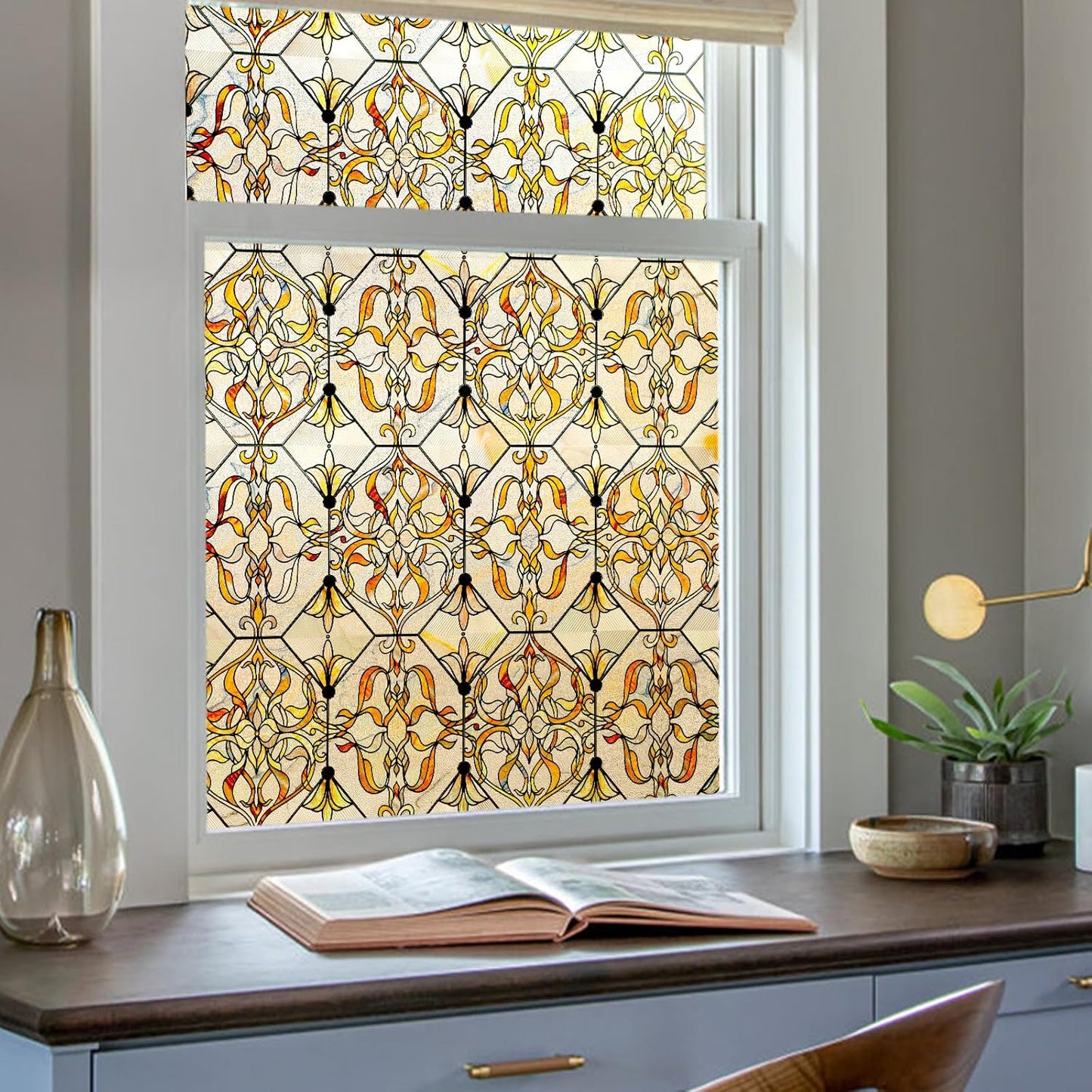 3D Stained Glass Window Privacy Film, Heat Control UV Blocking Static Cling Decorative Window Film for Bathroom,Front Door,Home Non Adhesive,GiltGaze 16.9 x 39.3 inches