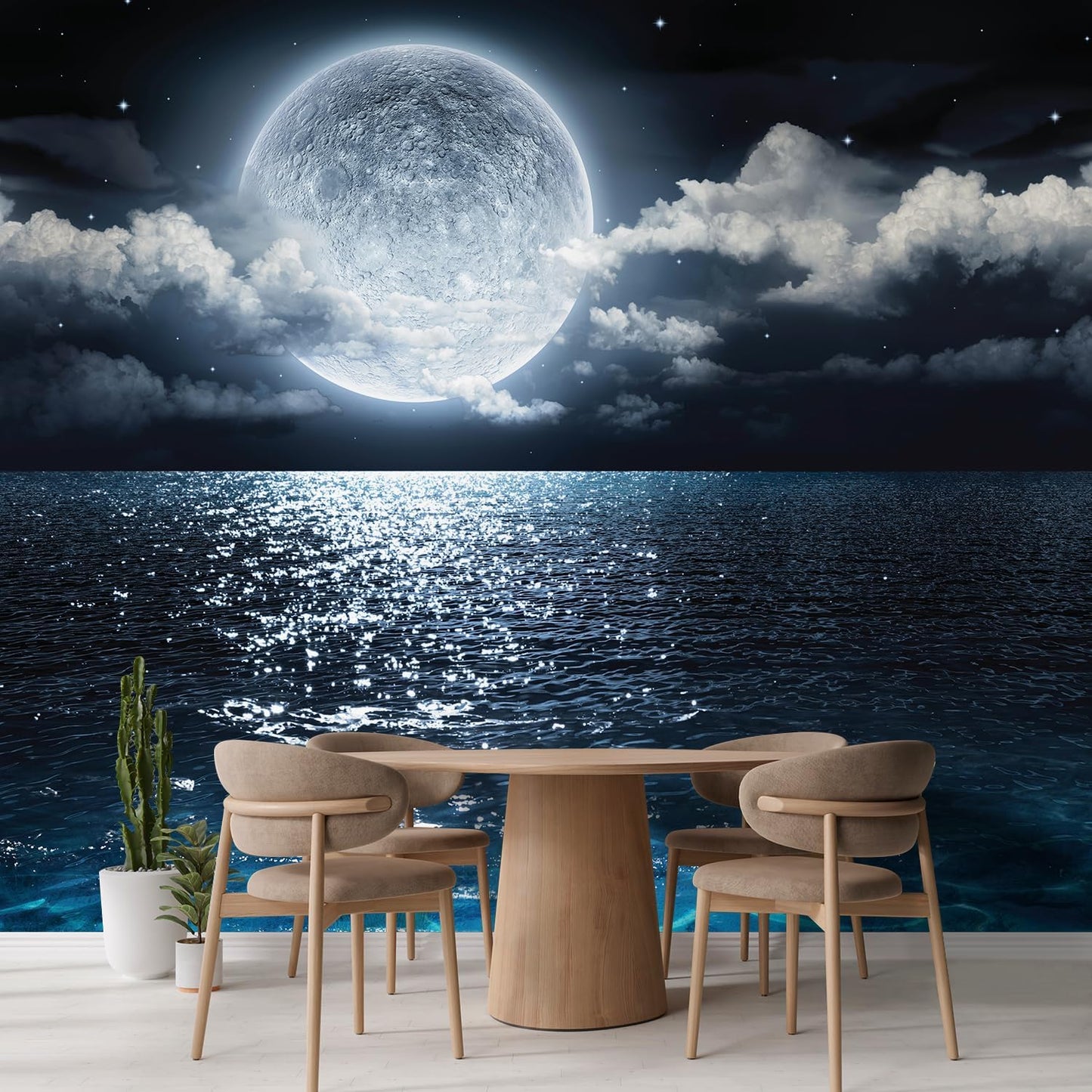 wall26 Wall Sticker/Wall Mural Sea Under Moonlight, Not Peel and Stick, Non-Woven Wallpaper Decorative for Bedroom, Living Room, Office - 100x144 inches
