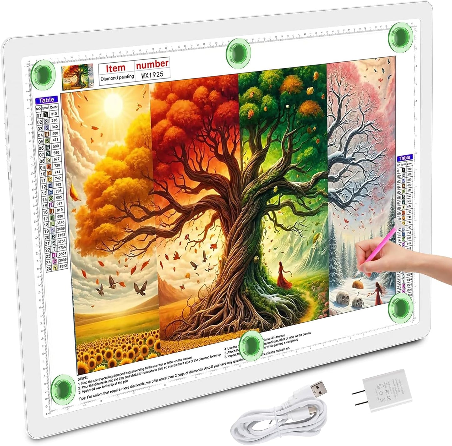 TOHETO A2 Light Pad 25.2''x18.4'', Large Magnetic LED Light Board for Diamond Painting, 3-Color Modes Light Box for Tracing, 6-Level & Stepless Dimmerable Diamond Art Light Table for Drawing,Sketching