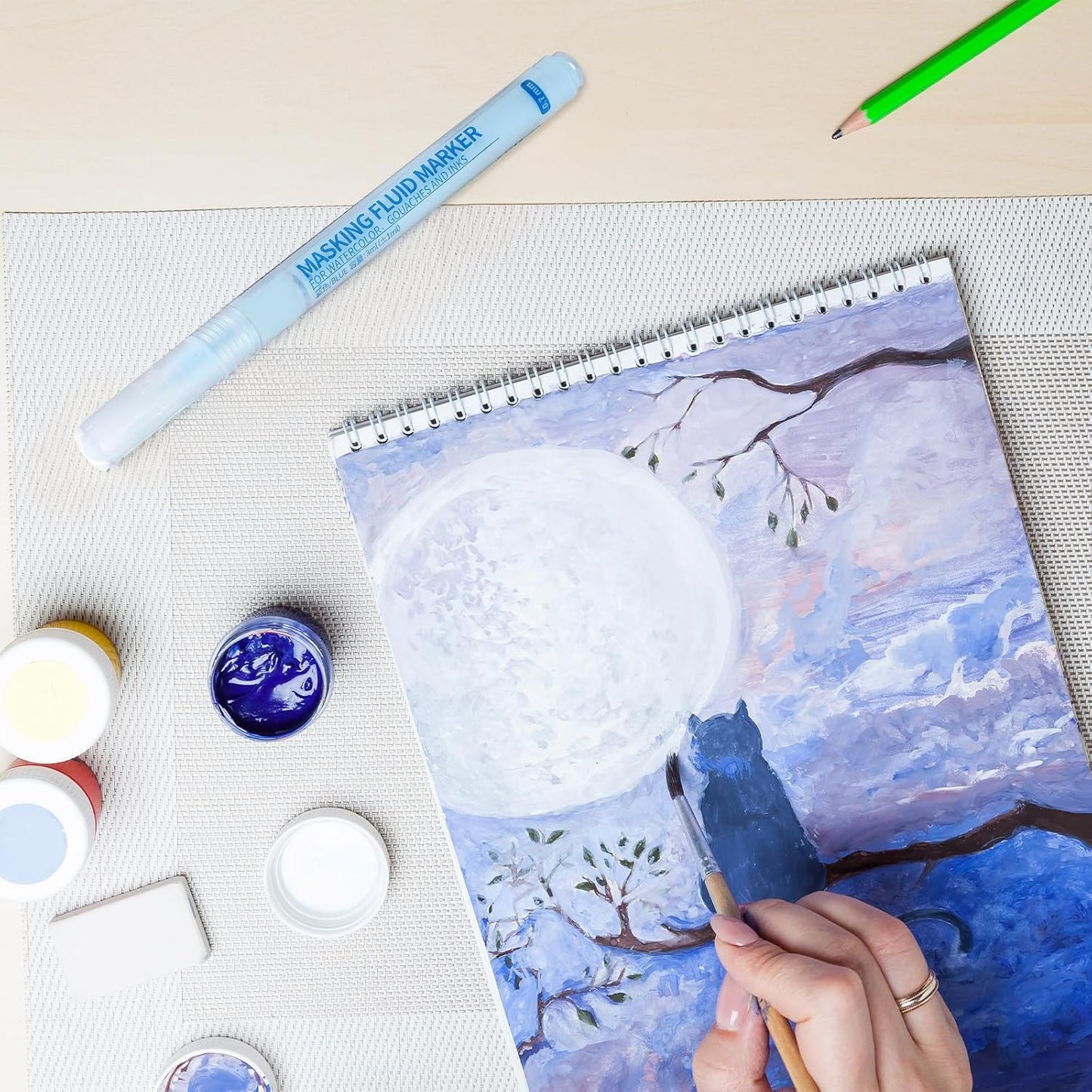 2 Pcs Masking Fluid Pen for Watercolor Painting, Capacity with Applicator Tip, Masking Fluid Marker for Various Art Projects Watercolor Ink (Blue,0.7mm)